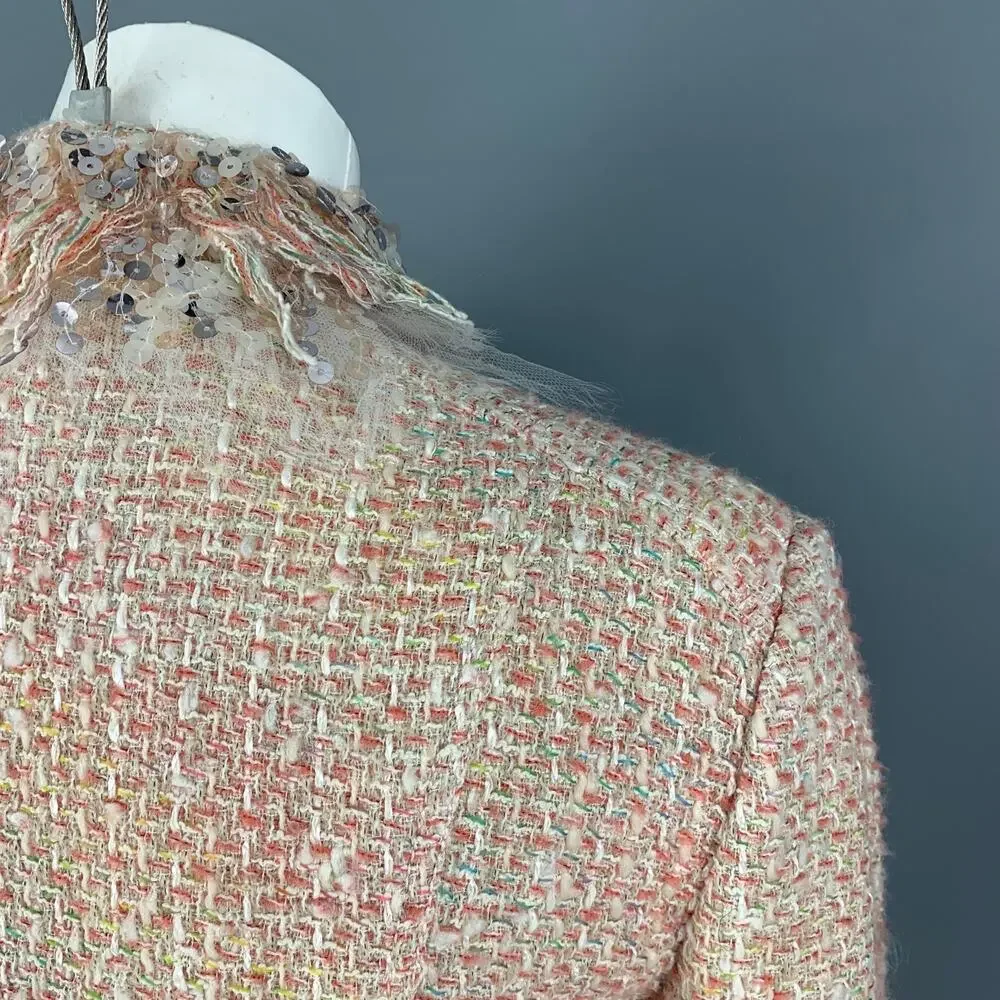 MONIQUE LHUILLIER Size 6 Beige Salmon Viscose Blend Tweed Zip Up Skirt Set